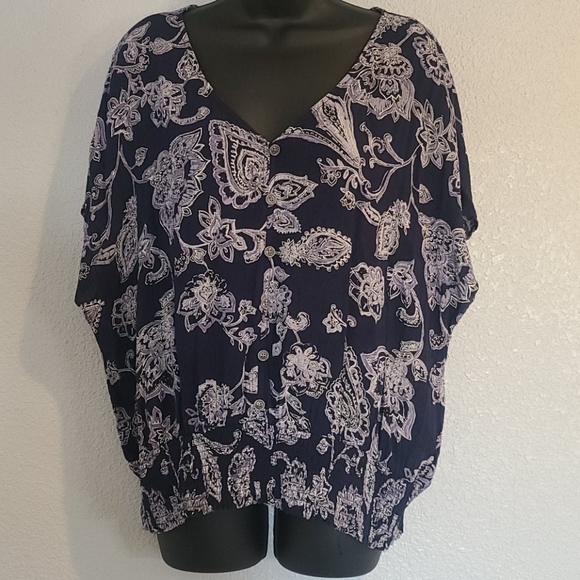 Maurices Tops - Maurices Navy Floral Elastic Waist Detail Blouse